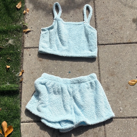 Other - Cozy Blue Fuzzy Tank and Shorts Set